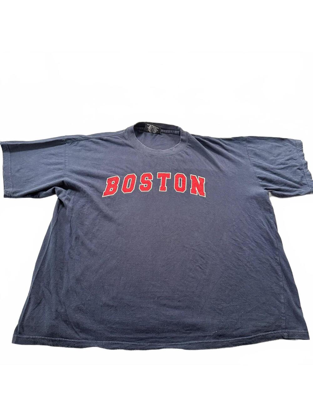 Vintage Style Boston Collegiate Spellout Graphic T-Shirt - Navy Blue 2X